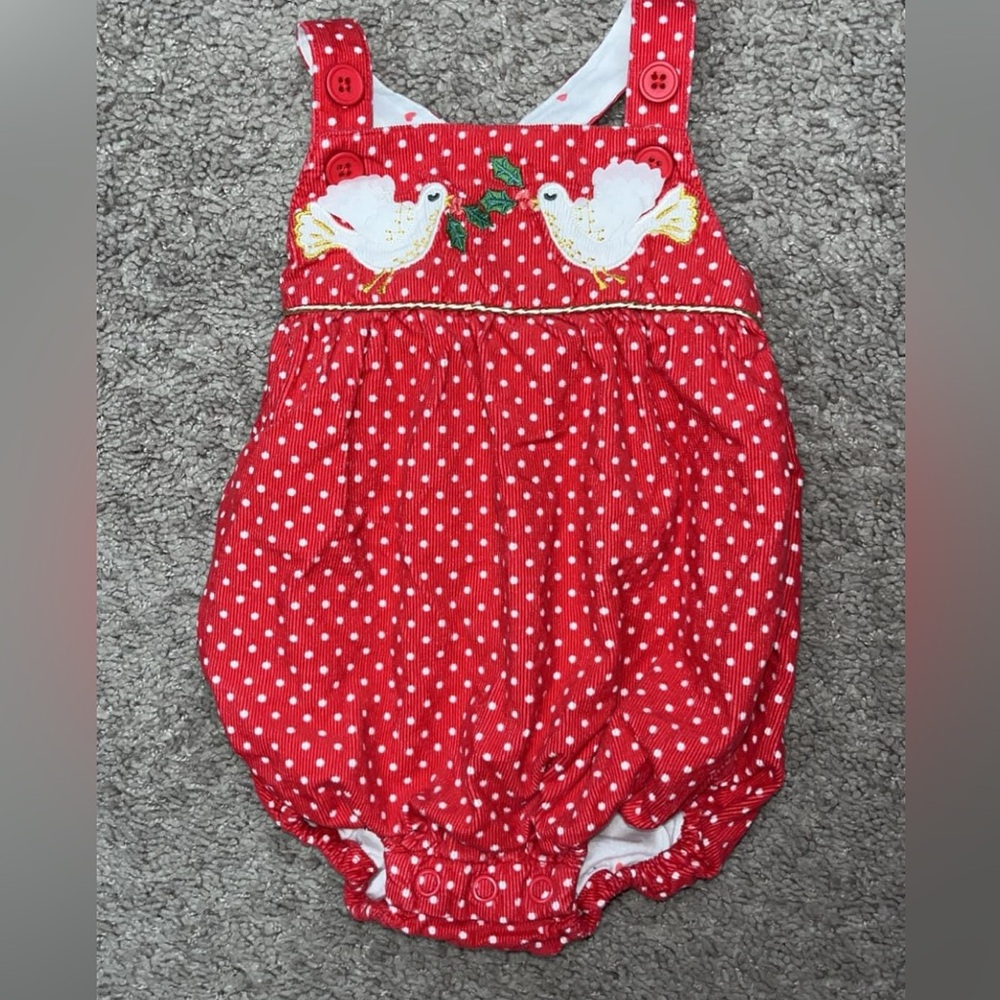 Mini Boden Turtle Dove Christmas Bubble Romper